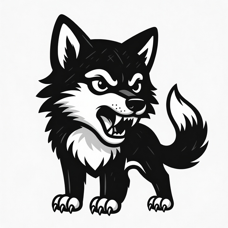 Growling Black Husky Puppy Illustration Growling Black Husky Puppy Illustration