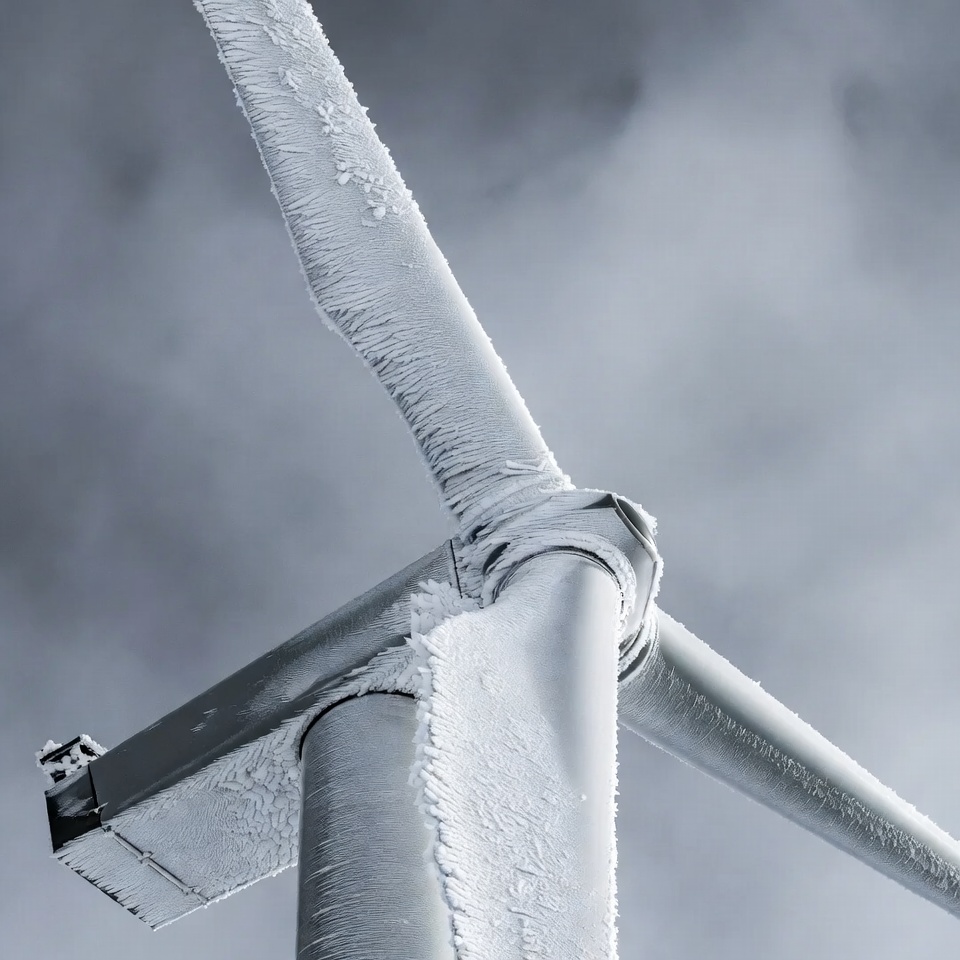 Icy Wind Turbine Blades in Storm Icy Wind Turbine Blades in Storm