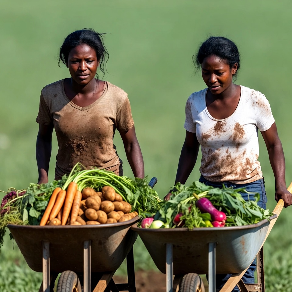 African women harvesting vegetables in wheelbarrows African women harvesting vegetables in wheelbarrows