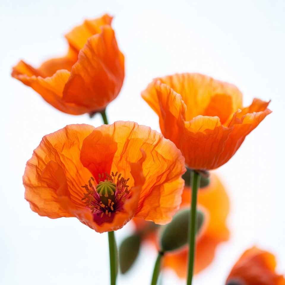 Orange Poppy Flowers on White Background Orange Poppy Flowers on White Background