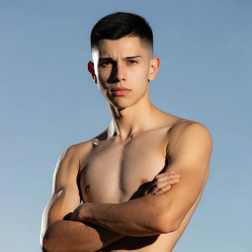 Shirtless muscular young man arms crossed Shirtless muscular young man arms crossed