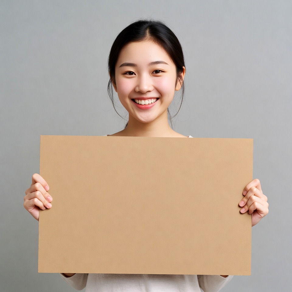 Asian woman holding blank sign Asian woman holding blank sign