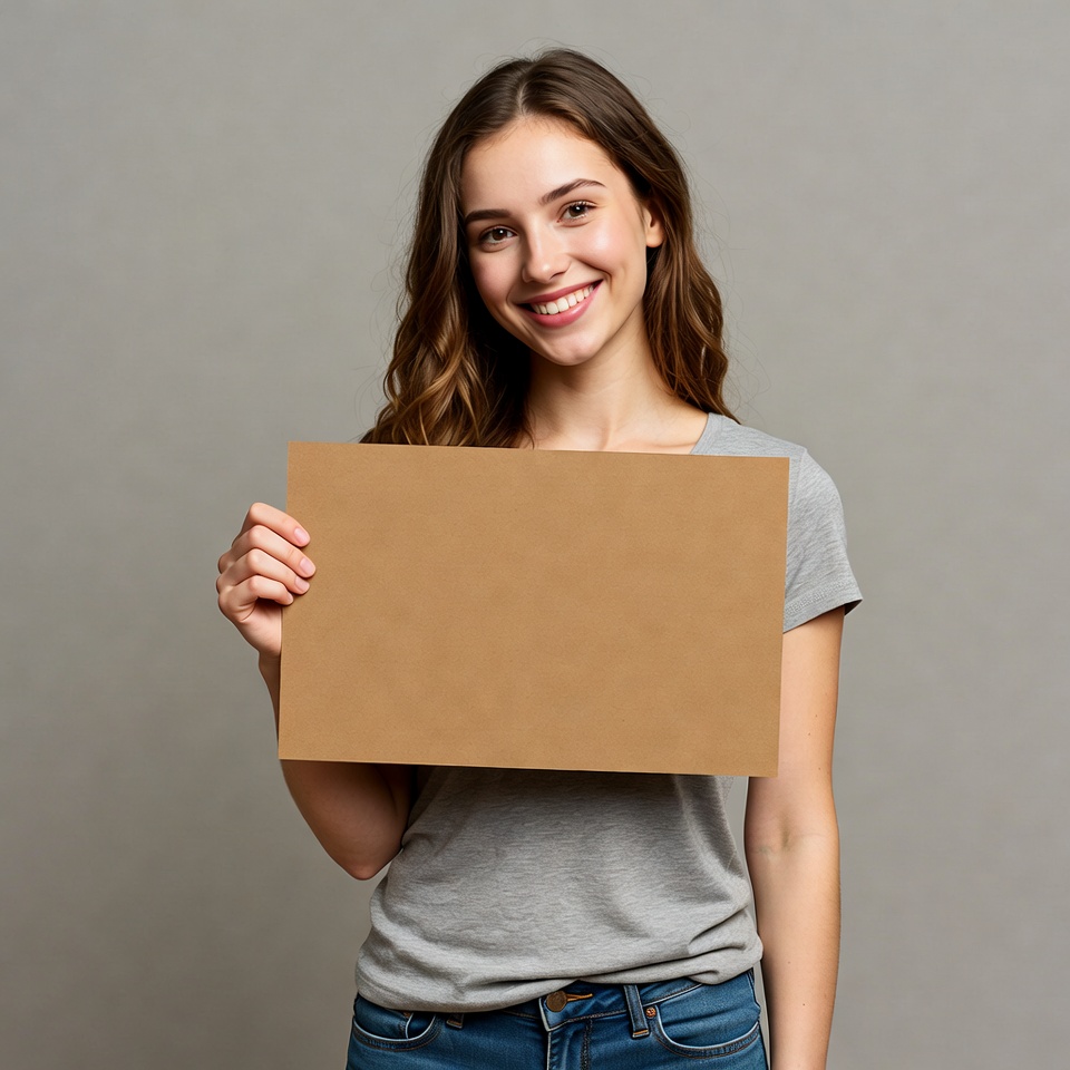 Young woman holding blank sign Young woman holding blank sign