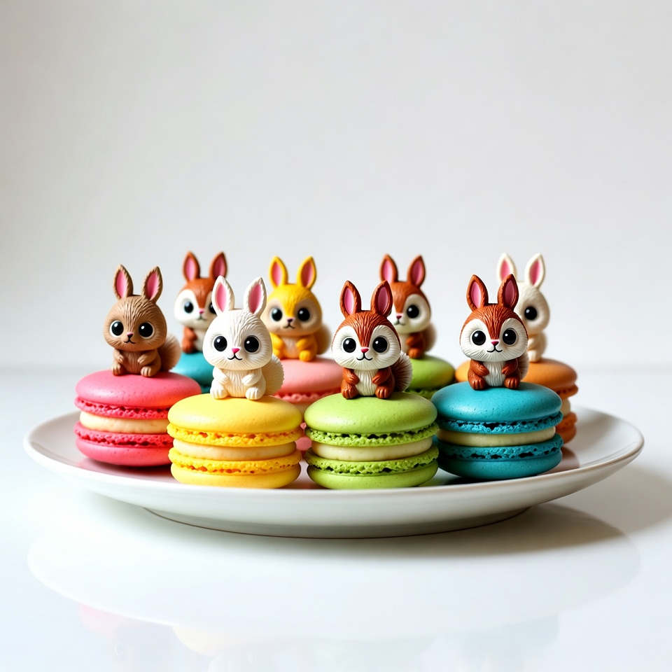 Cute bunnies on colorful macarons Cute bunnies on colorful macarons
