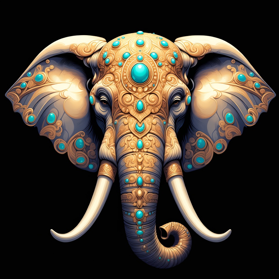 Ornate Golden Elephant Head Illustration Ornate Golden Elephant Head Illustration