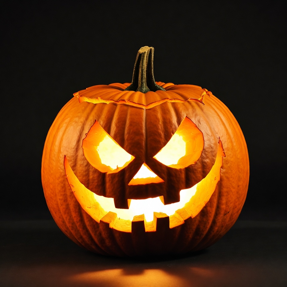 Jack-o'-lantern with glowing evil face Jack-o'-lantern with glowing evil face