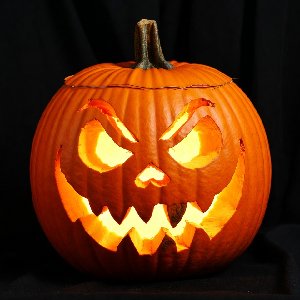 Lit Jack-o'-lantern pumpkin on black background Lit Jack-o'-lantern pumpkin on black background