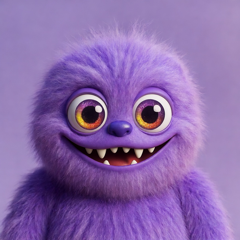 Purple furry monster grinning Purple furry monster grinning