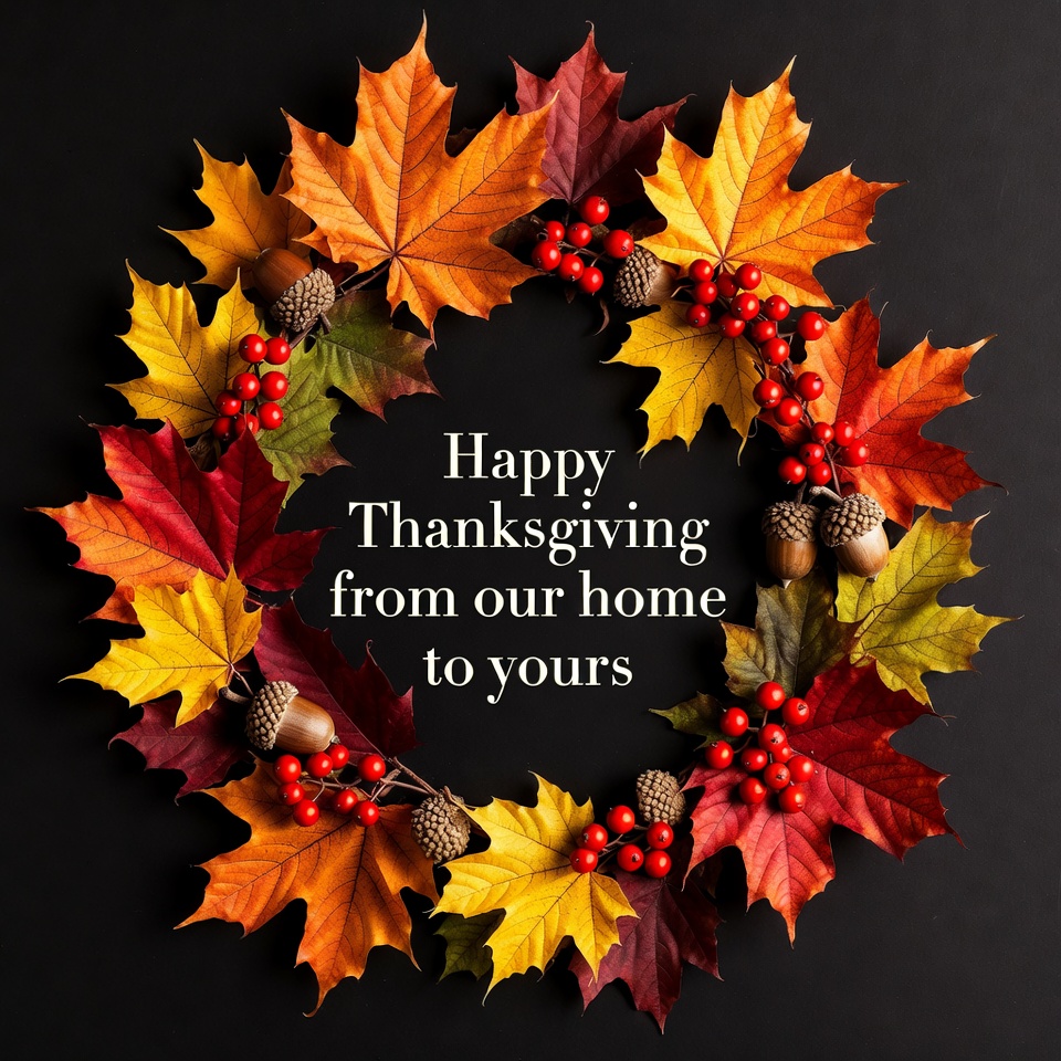 Happy Thanksgiving Wreath with Autumn Leaves Happy Thanksgiving Wreath with Autumn Leaves