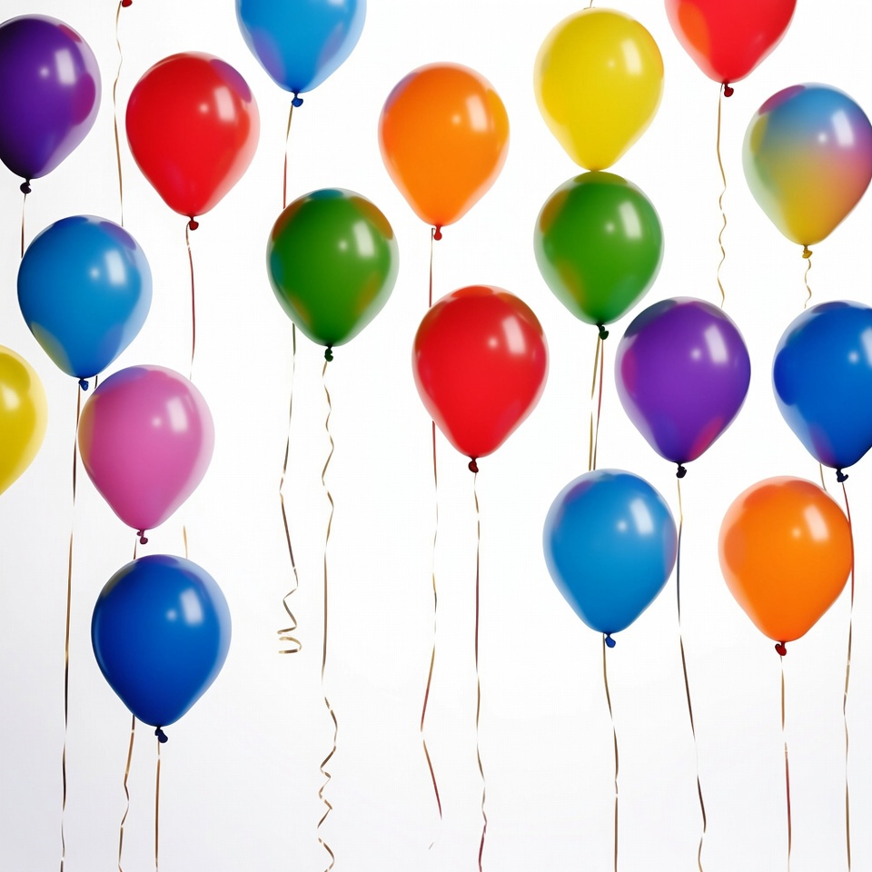 Colorful Balloons Floating on White Background Colorful Balloons Floating on White Background