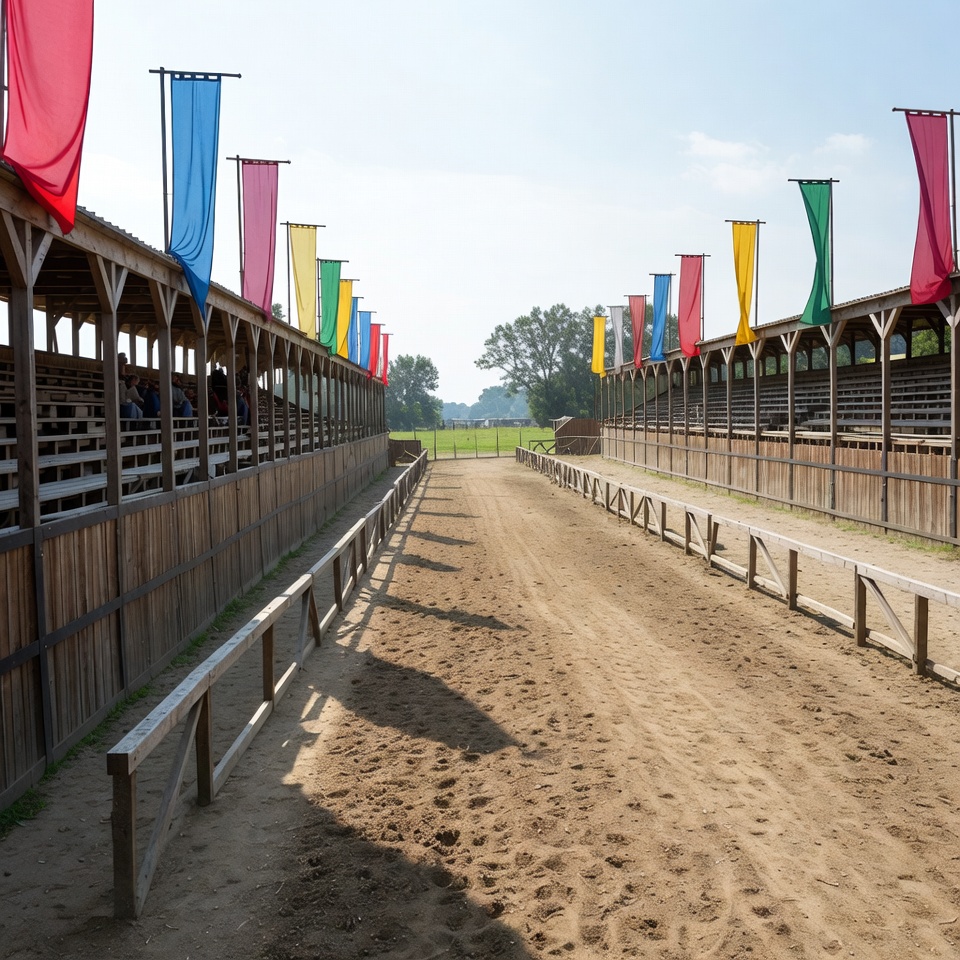 Empty Medieval Jousting Arena with Colorful Flags Empty Medieval Jousting Arena with Colorful Flags