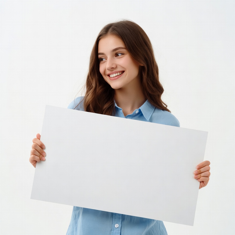 Smiling girl holding blank sign Smiling girl holding blank sign