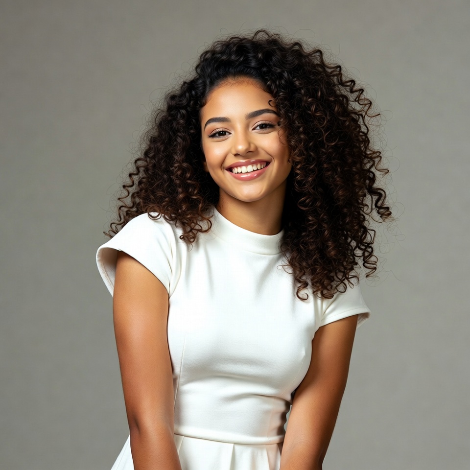 Smiling woman with curly hair Smiling woman with curly hair