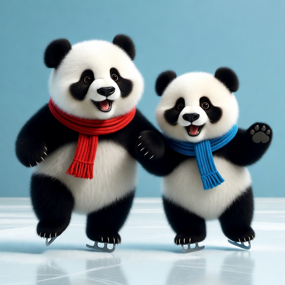 Two cute pandas ice skating Two cute pandas ice skating