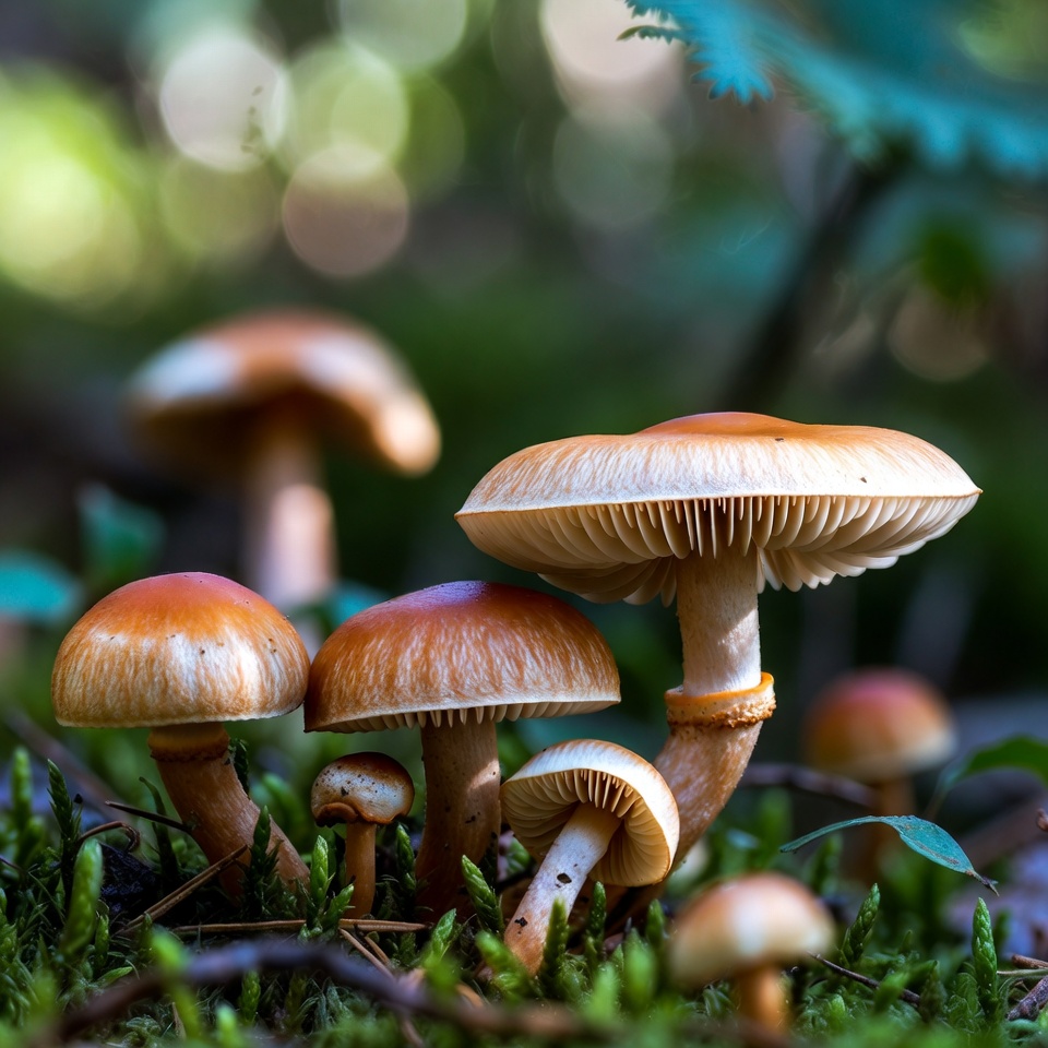 Cluster of Orange Mushrooms in Forest Cluster of Orange Mushrooms in Forest