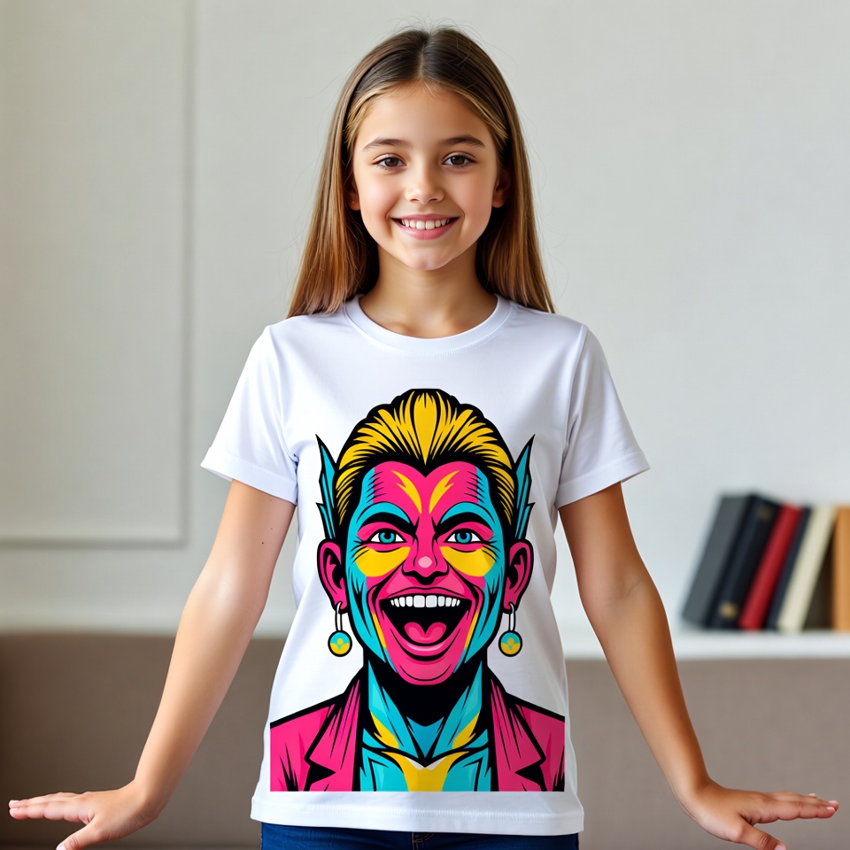 Girl wearing neon pop art t-shirt Girl wearing neon pop art t-shirt