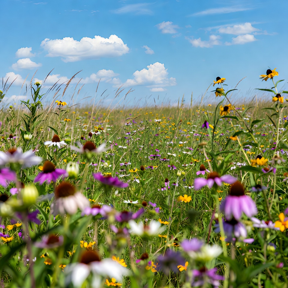 Colorful Wildflower Meadow Under Blue Sky Colorful Wildflower Meadow Under Blue Sky