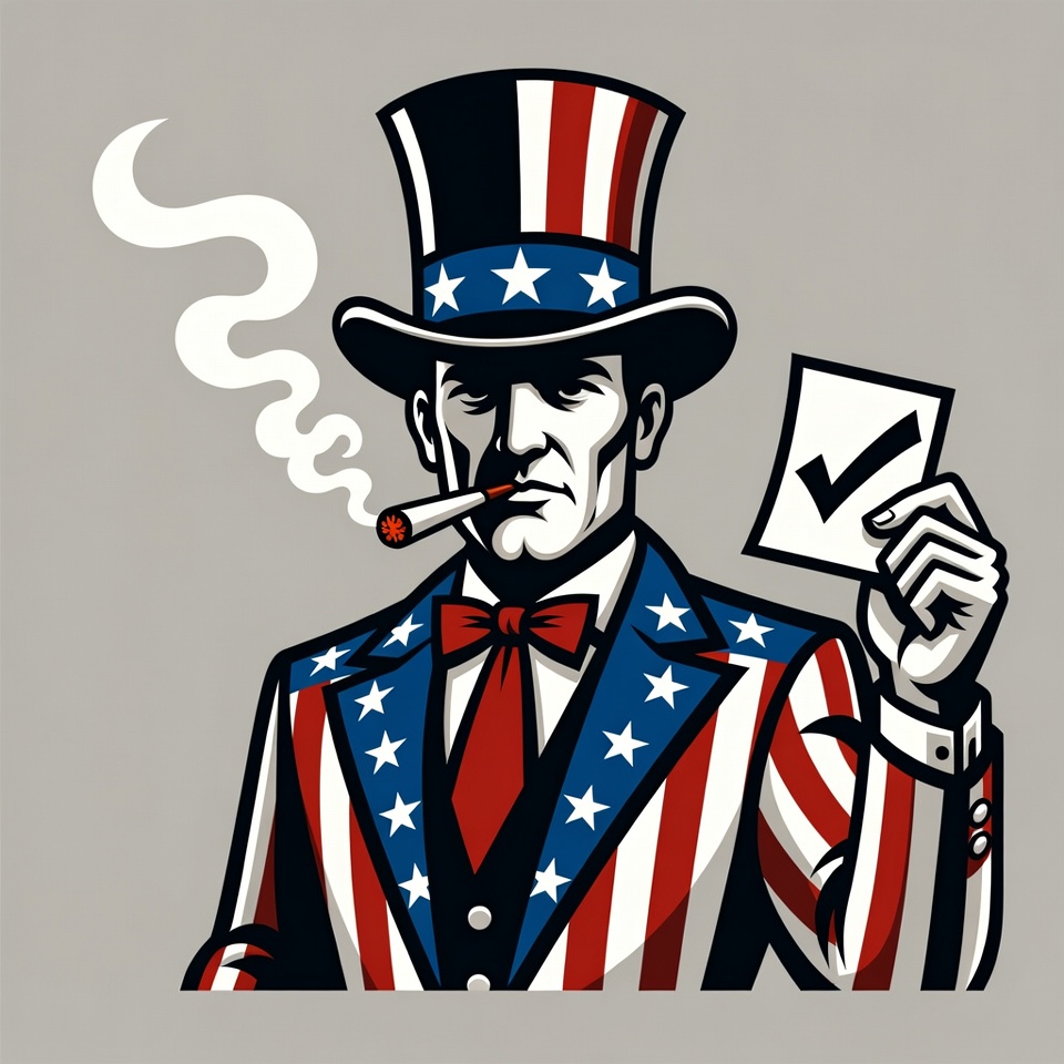 Uncle Sam Smoking Cigar Holding Vote Sign Uncle Sam Smoking Cigar Holding Vote Sign