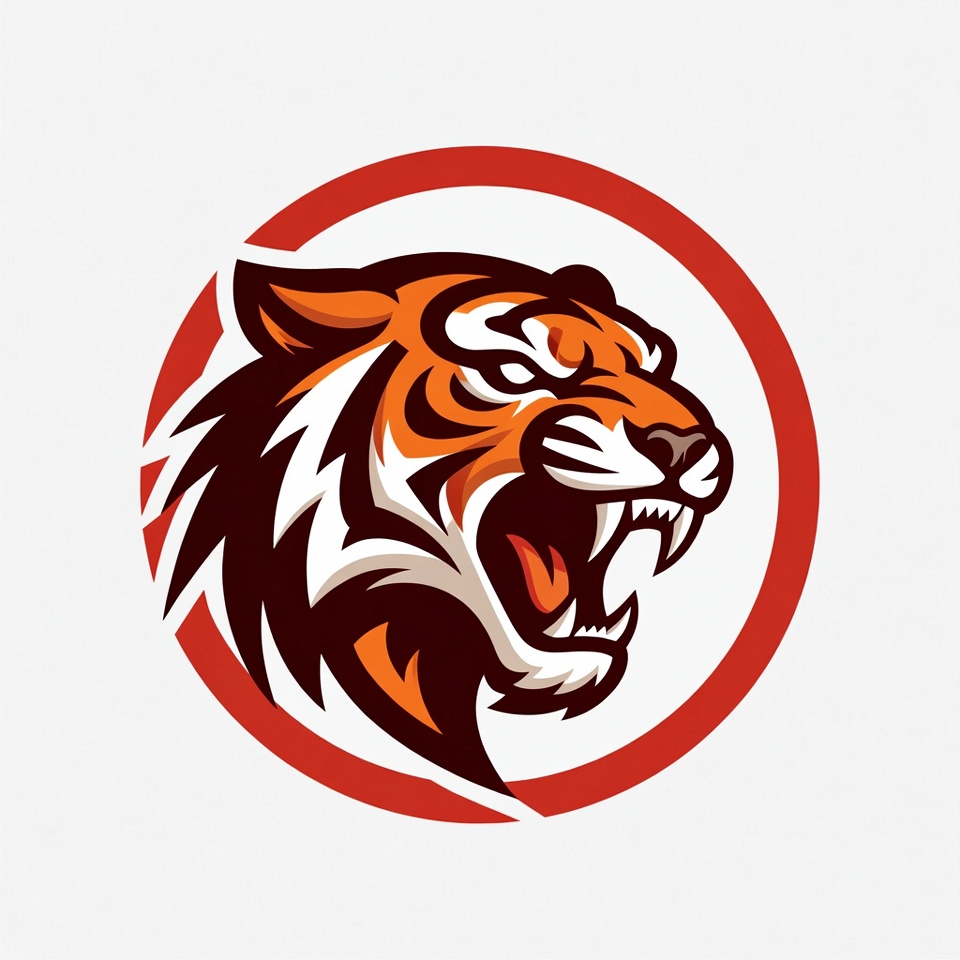 Roaring Tiger Head in Red Circle Roaring Tiger Head in Red Circle