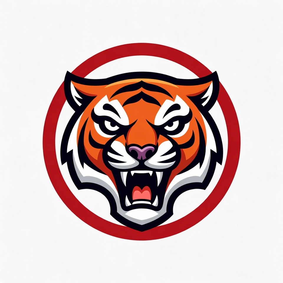 Roaring Tiger Head in Red Circle Roaring Tiger Head in Red Circle