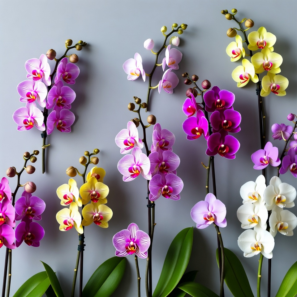 Colorful Orchids on Gray Background Colorful Orchids on Gray Background