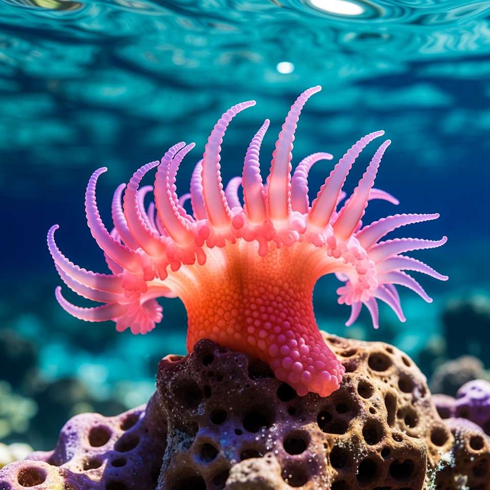 Pink Sea Anemone on Coral Pink Sea Anemone on Coral