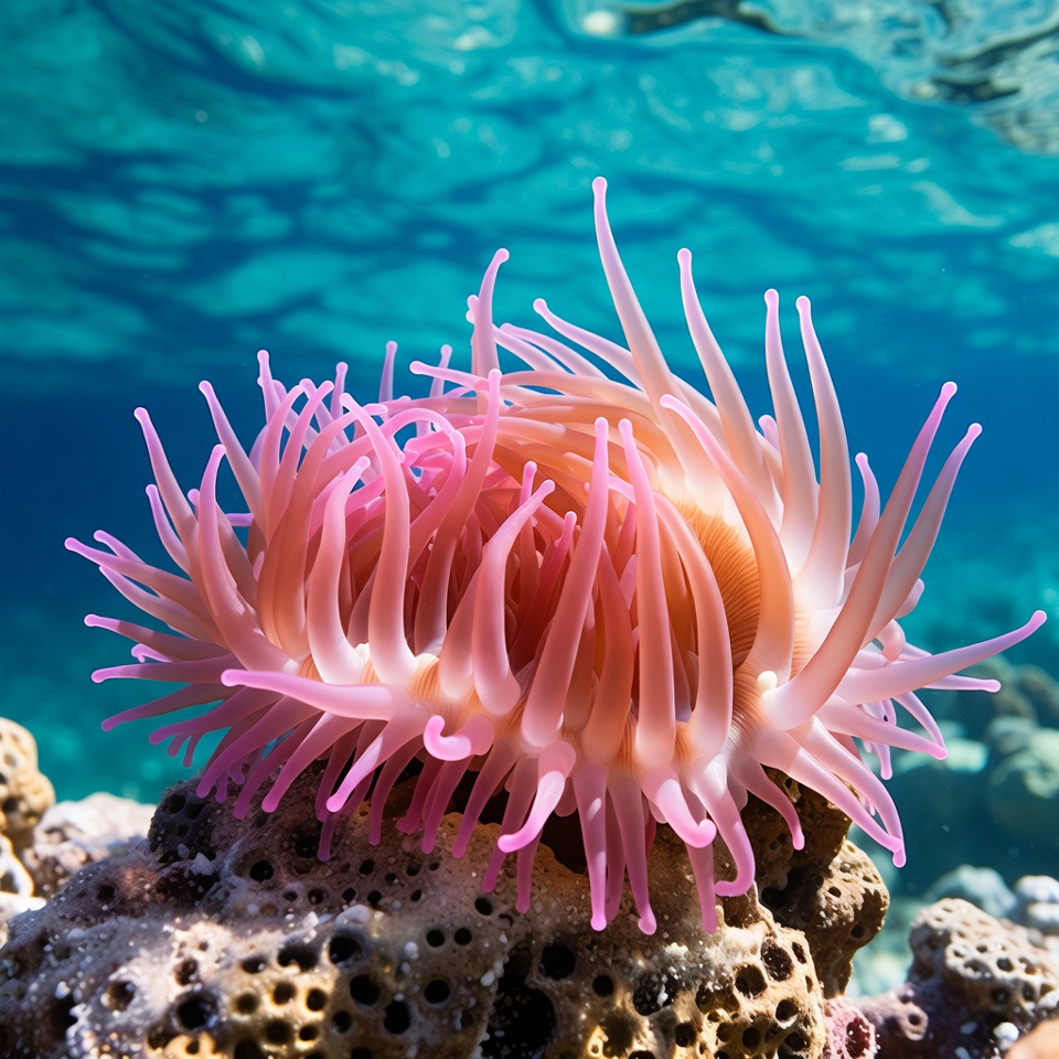 Pink Sea Anemone on Coral Reef Pink Sea Anemone on Coral Reef