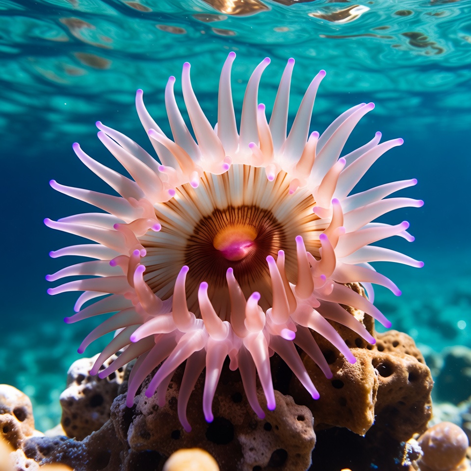 Pink Sea Anemone on Coral Reef Pink Sea Anemone on Coral Reef