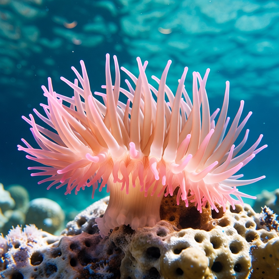 Pink Sea Anemone on Coral Reef Pink Sea Anemone on Coral Reef