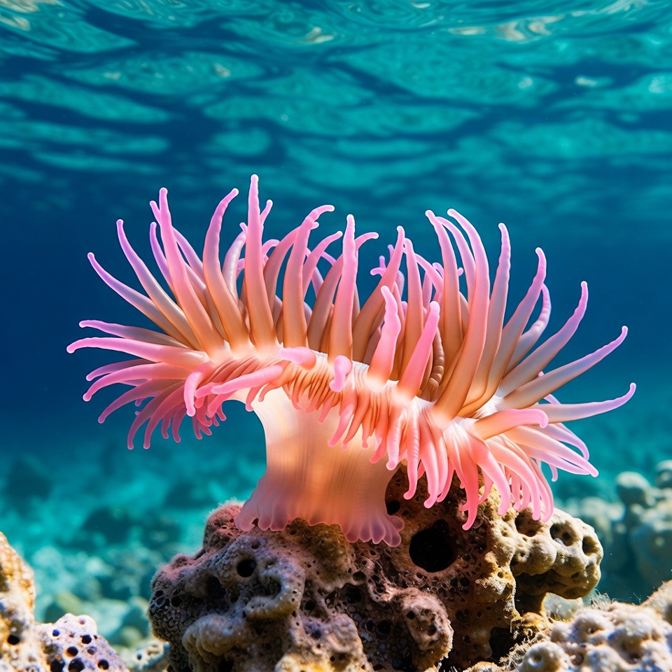Pink Sea Anemone on Coral Reef Pink Sea Anemone on Coral Reef