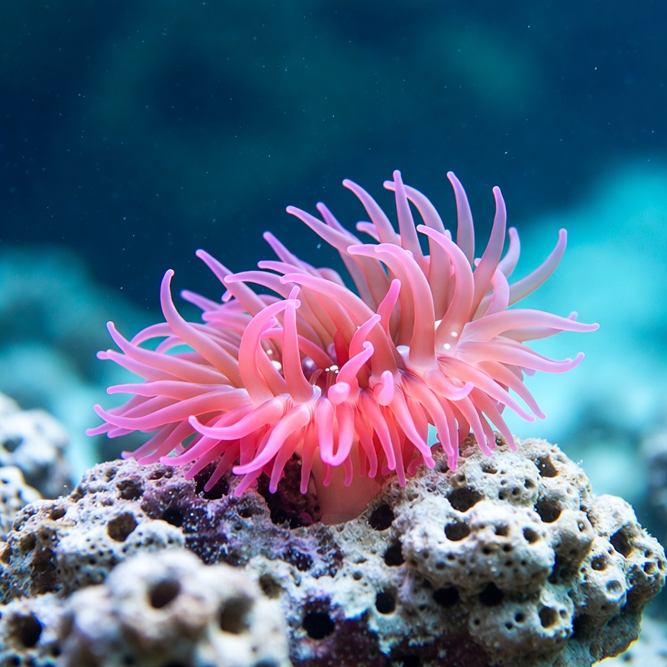 Pink sea anemone on coral reef Pink sea anemone on coral reef