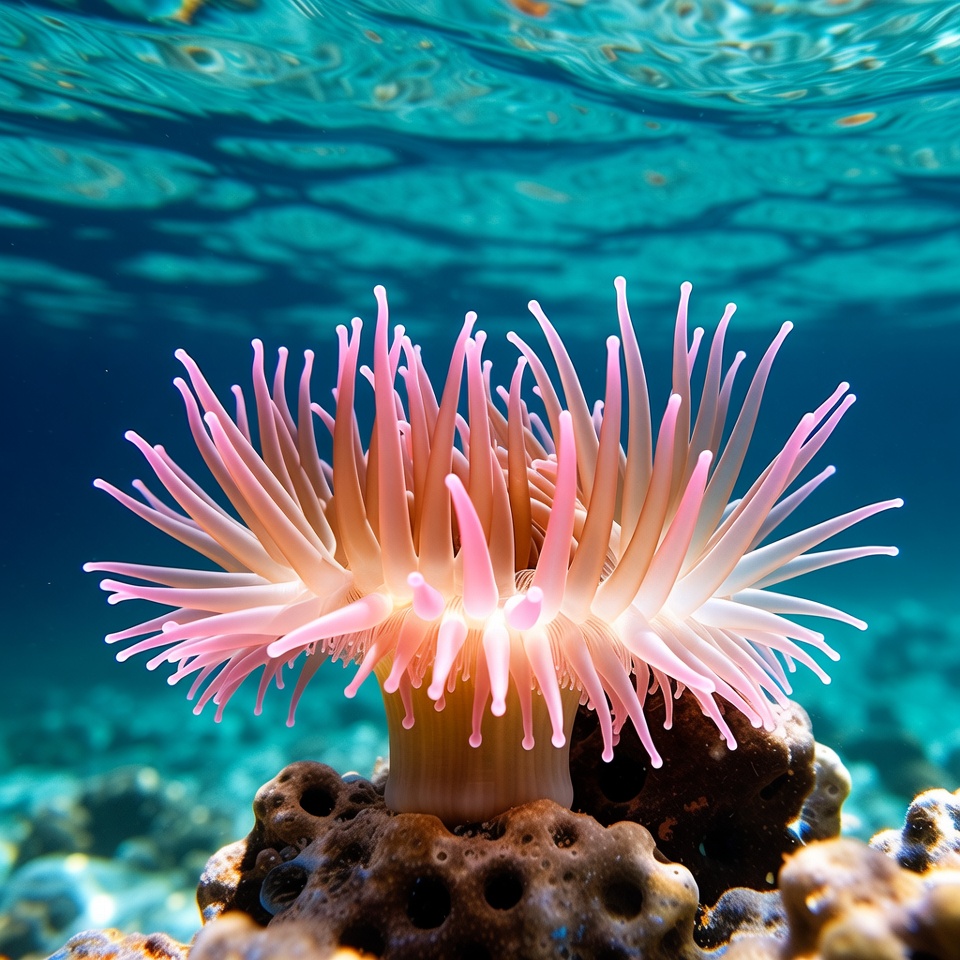 Pink Sea Anemone on Coral Reef Pink Sea Anemone on Coral Reef
