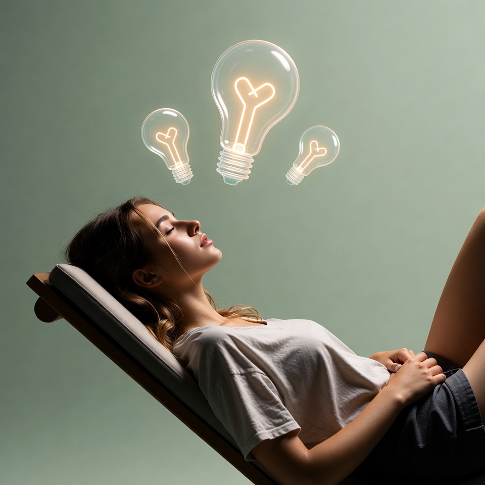 Woman dreaming with lightbulbs Woman dreaming with lightbulbs