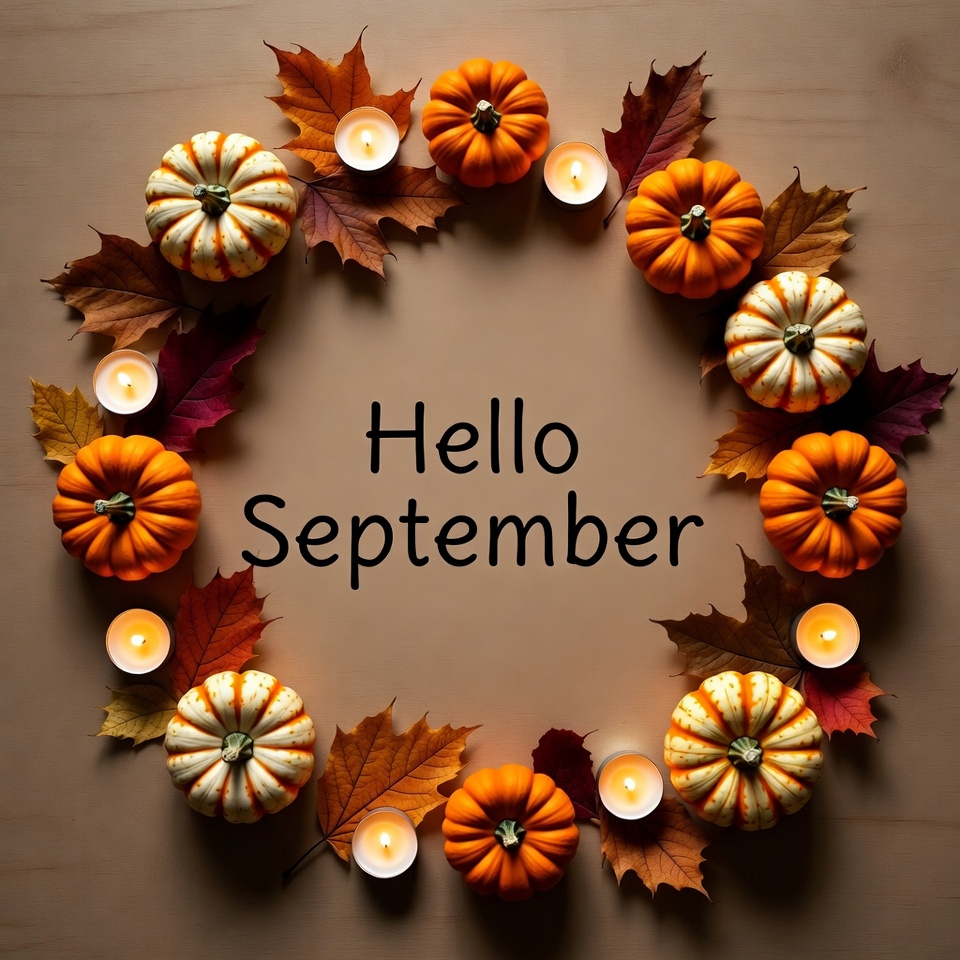 Hello September Pumpkins and Leaves Hello September Pumpkins and Leaves