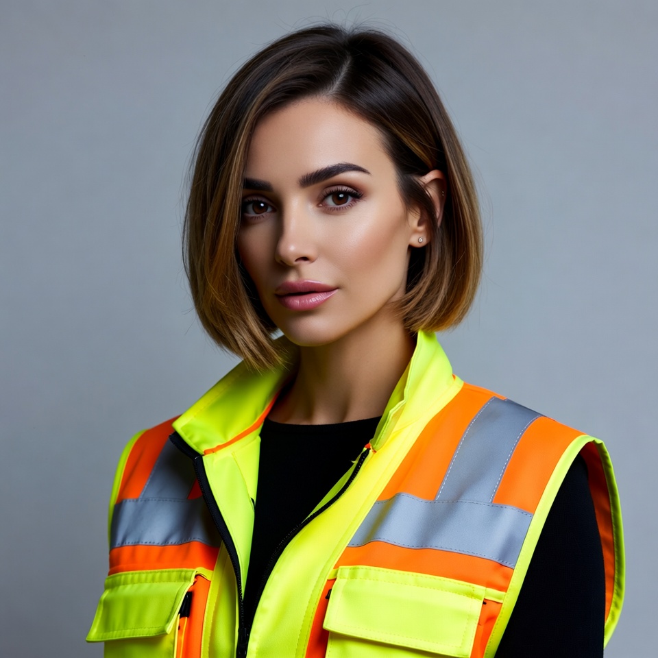 Woman wearing safety vest Woman wearing safety vest