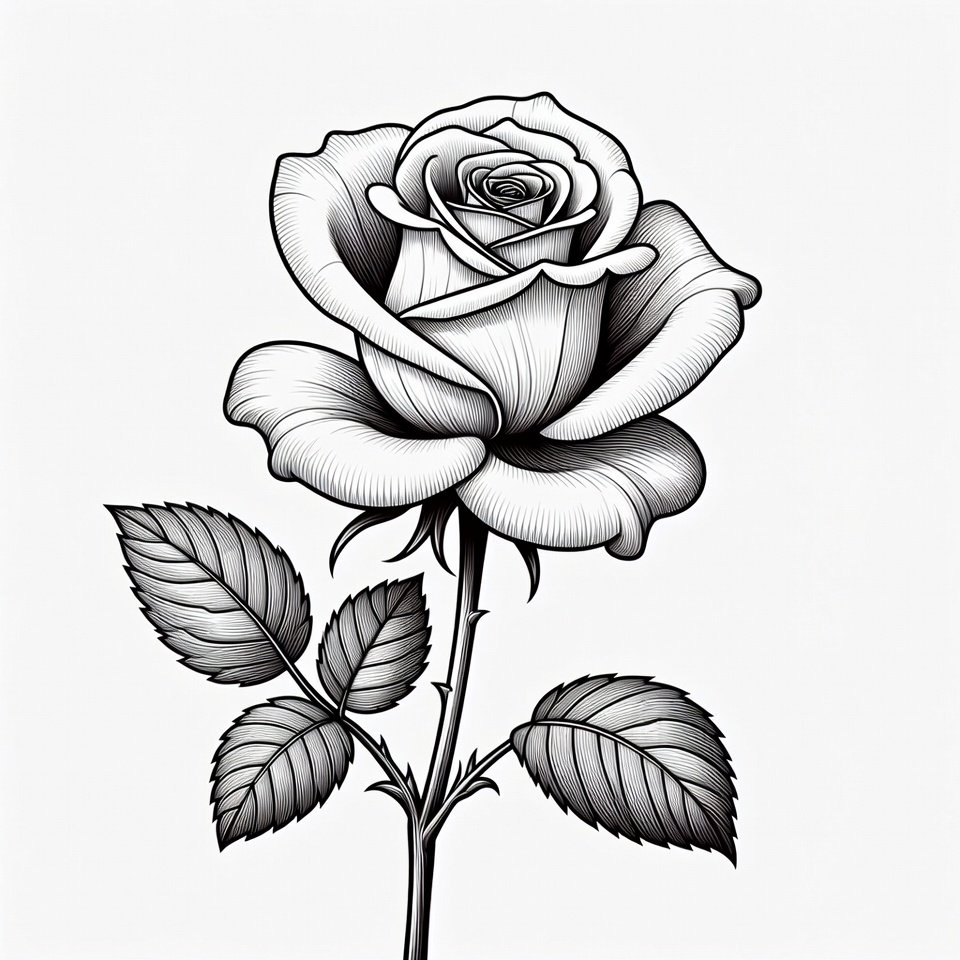 Black and White Rose Illustration Black and White Rose Illustration