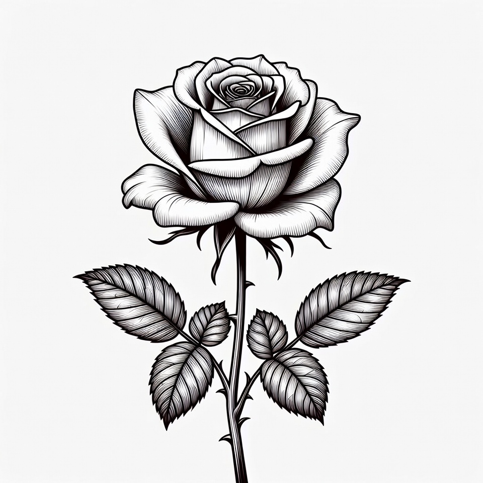 Black and White Rose Illustration Black and White Rose Illustration
