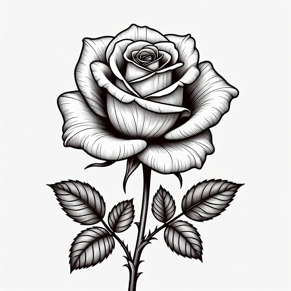 Black and White Rose Illustration Black and White Rose Illustration