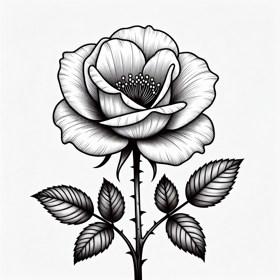 Black and White Rose Illustration Black and White Rose Illustration