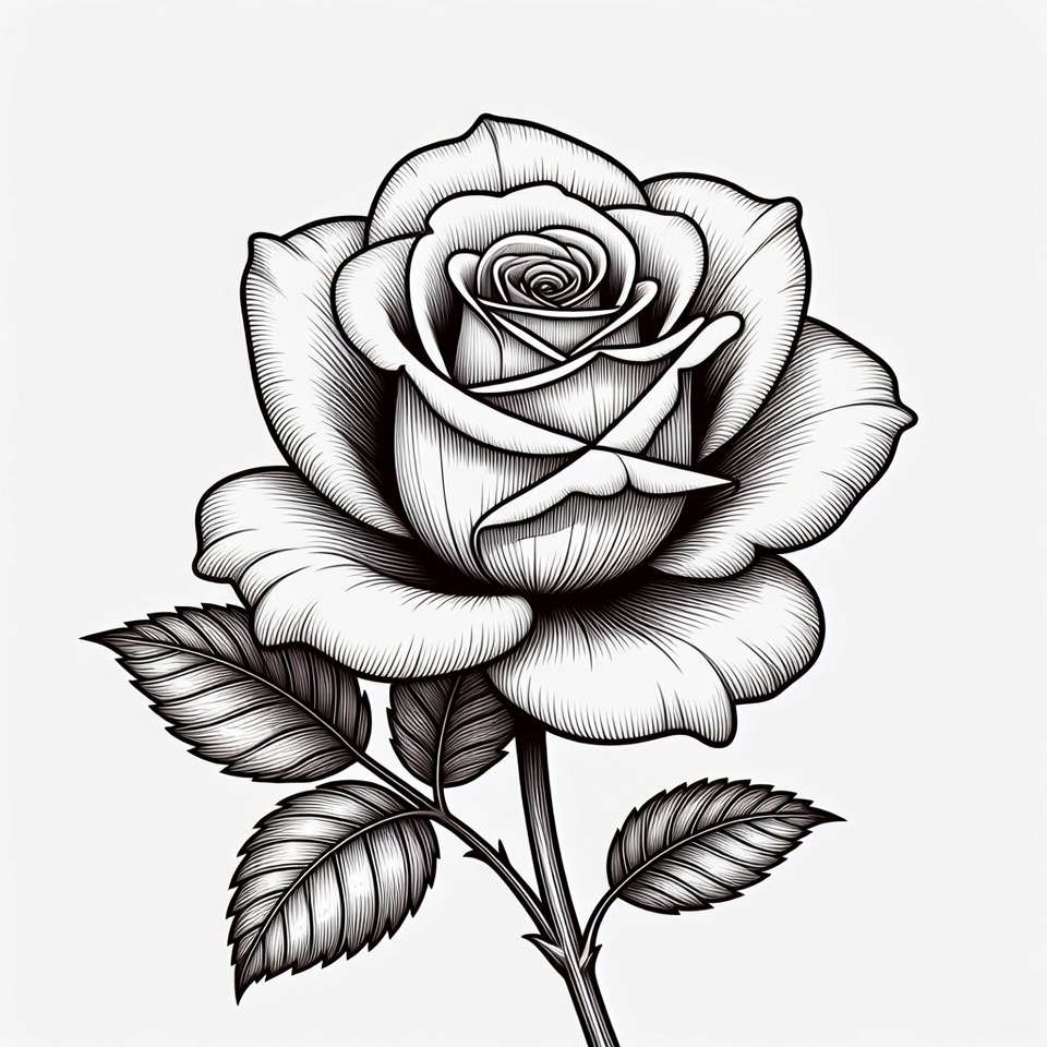 Black and White Rose Illustration Black and White Rose Illustration