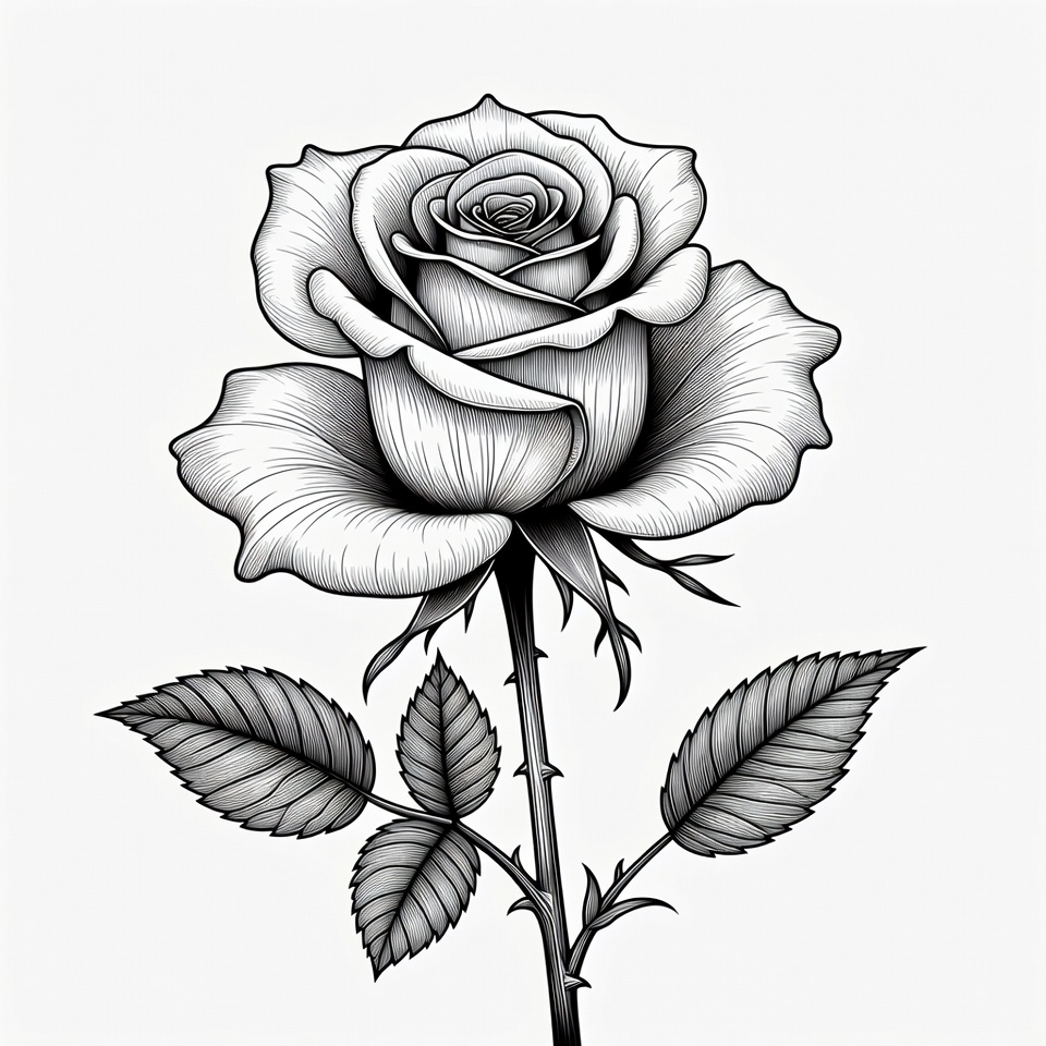 Black and White Rose Illustration Black and White Rose Illustration