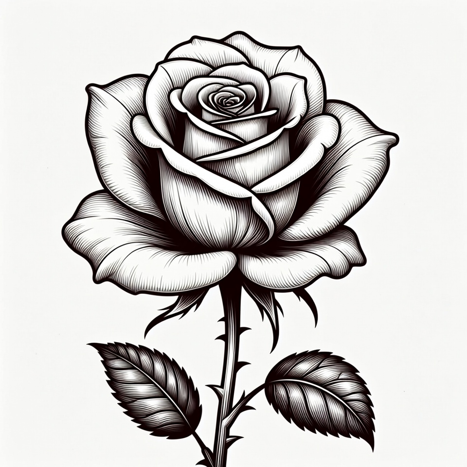 Black and White Rose Illustration Black and White Rose Illustration