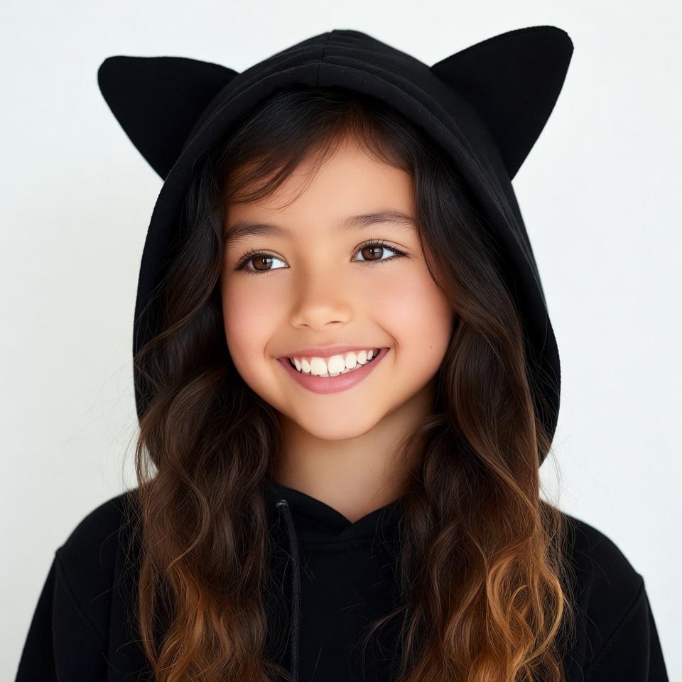 Asian girl smiling in black cat ear hoodie Asian girl smiling in black cat ear hoodie