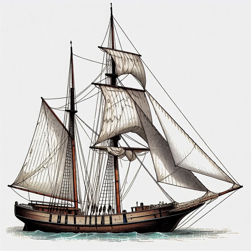 Sailing Ship with Crew on Sea Sailing Ship with Crew on Sea