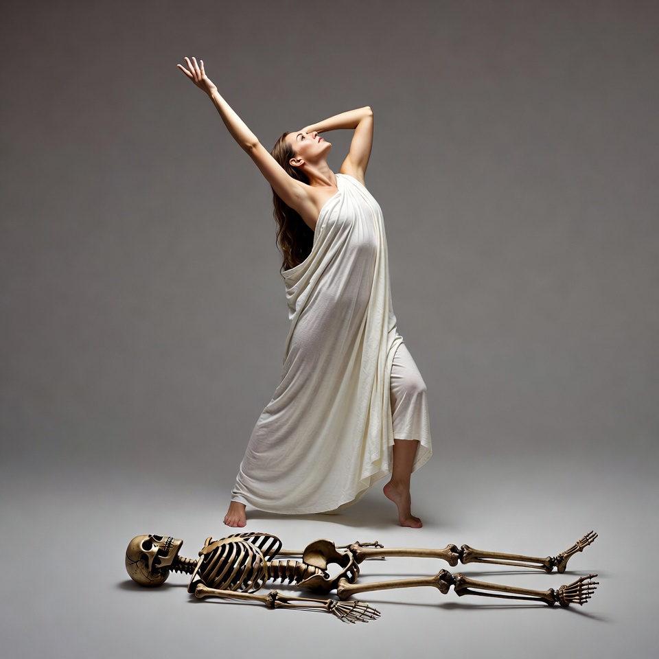 Woman dancing over skeleton Woman dancing over skeleton