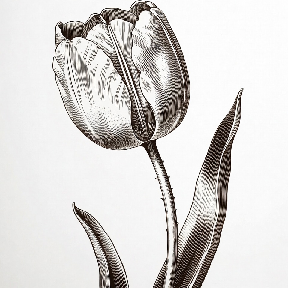 Engraved Tulip Flower Illustration Engraved Tulip Flower Illustration
