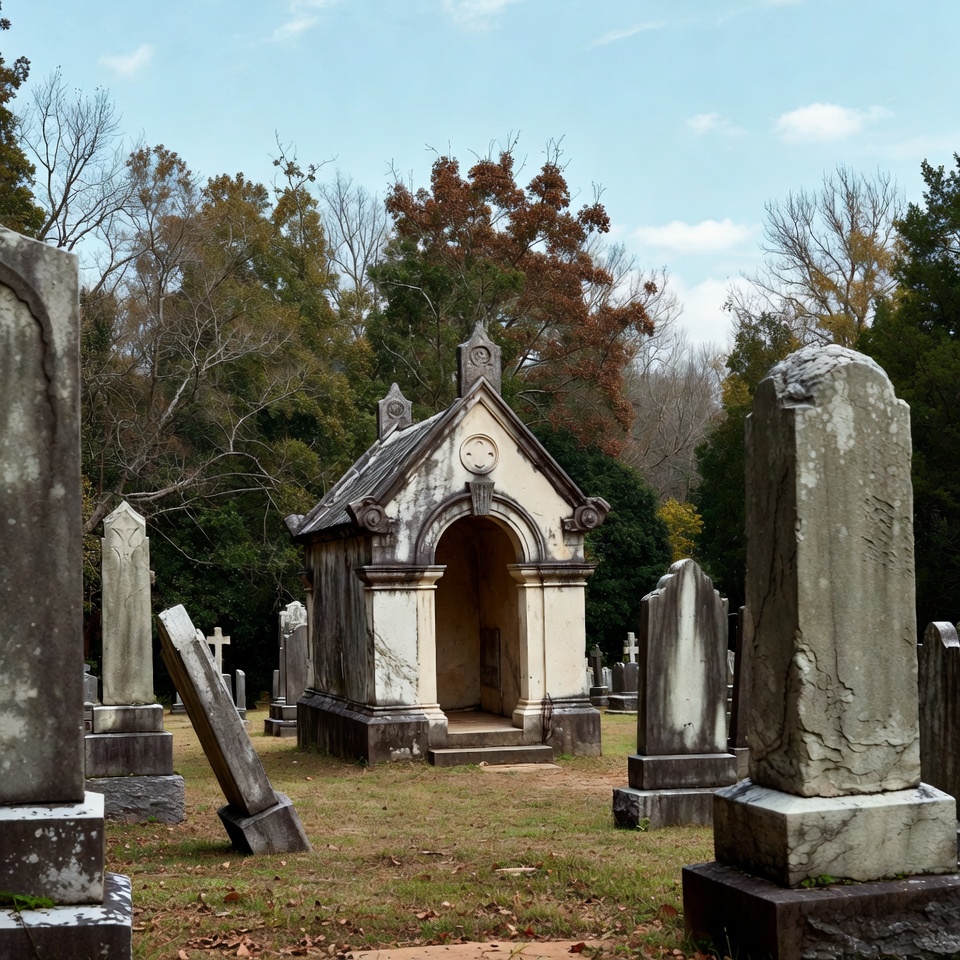 Ornate Mausoleum in Autumn Cemetery Ornate Mausoleum in Autumn Cemetery