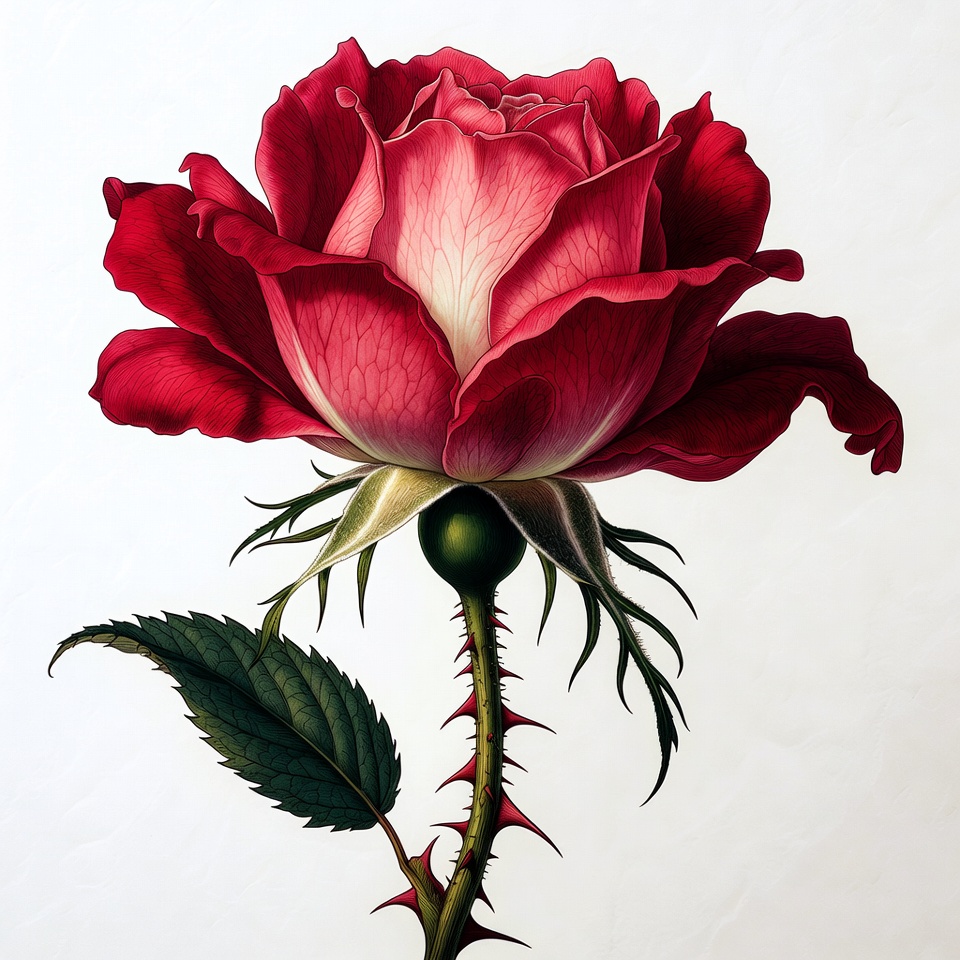 Red Rose with Stem and Thorns Red Rose with Stem and Thorns