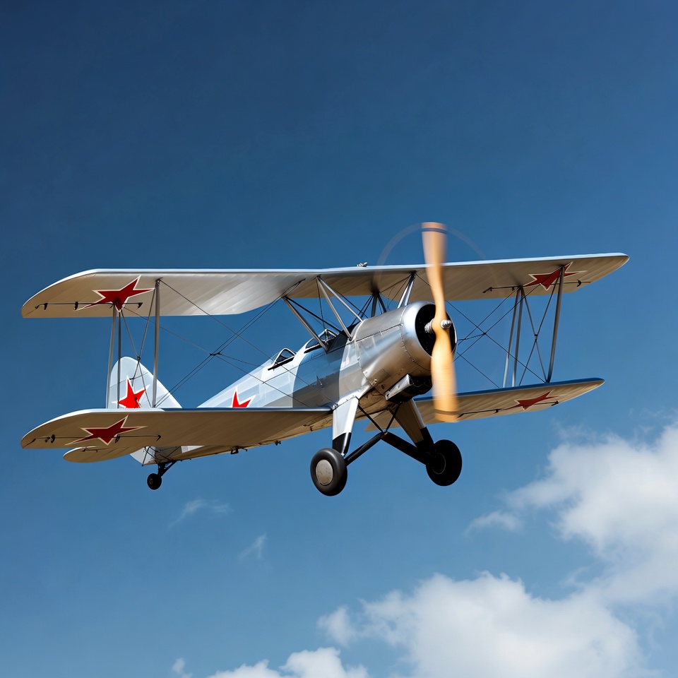 Soviet Biplane Flying in Sky Soviet Biplane Flying in Sky