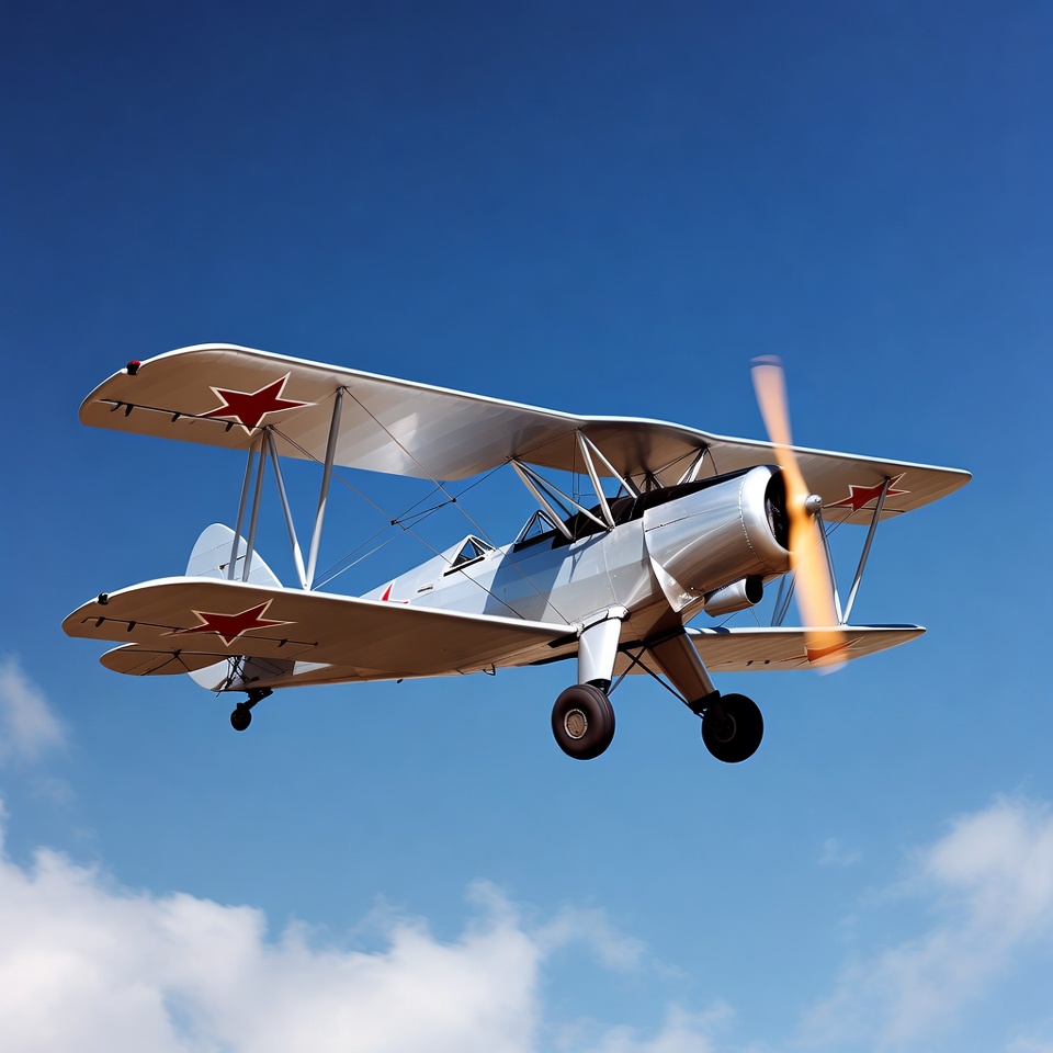 Soviet Biplane Flying in Sky Soviet Biplane Flying in Sky